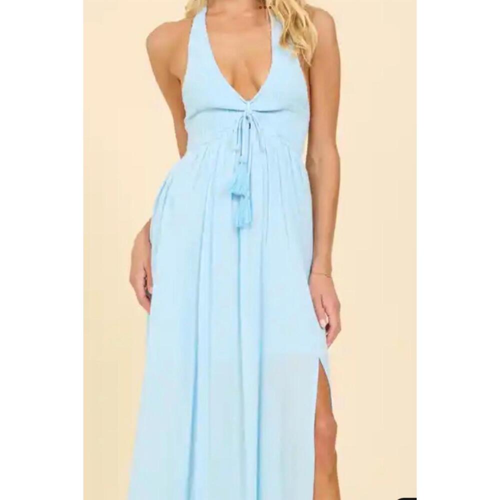 NEW SURF GYPSY halter maxi dress in blue